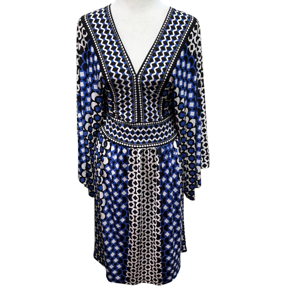 Marc Bouwer Unlimited Geometric Print V-Neck Kimono‎ Sleeve Dress  XS #67